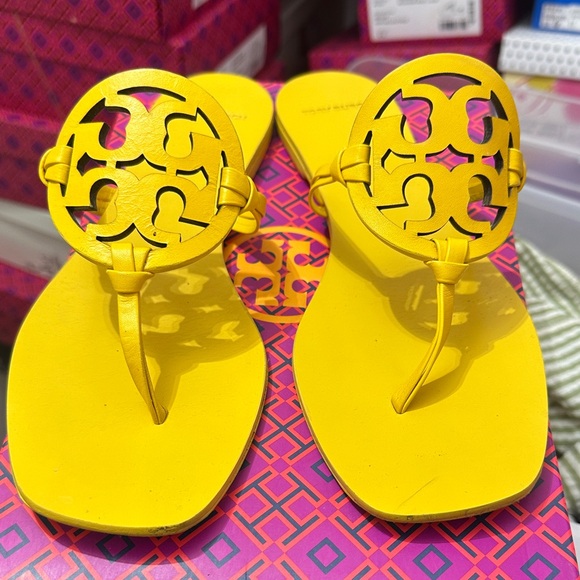 Tory Burch Shoes - Tory Burch Yellow Logo Thong Sandals